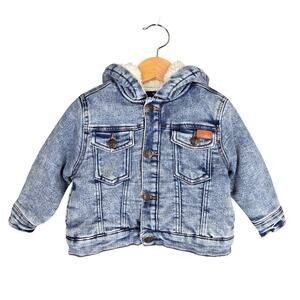 7 FOR ALL MANKIND LOS ANGELES KIDS SHERPA‑LINED DENIM JACKET – SIZE 18M – BLUE